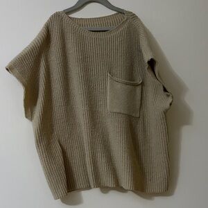 SHEIN Taupe Knit Pocket Crewneck Sweater